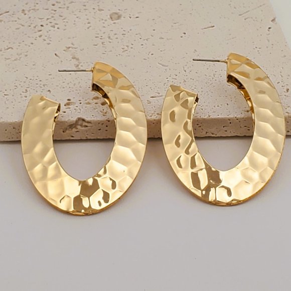 Chunky Gold Hoops, Hammered Gold Thick Hoop Earrings – Melt  14K Gold Womens Large Chunky Hammered Semi Hoop Earrings New 14 K Silver Jewelry